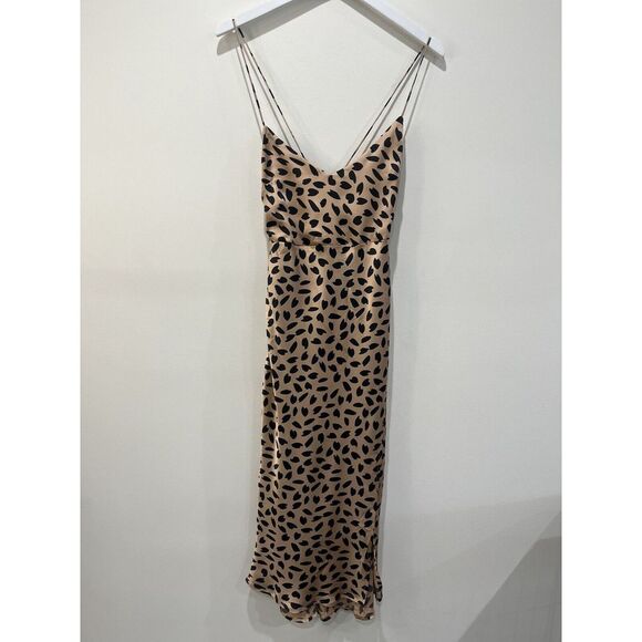 Hello Molly Dresses & Skirts - Hello Molly Beige Slip Midi Dress with Black Leaf Print